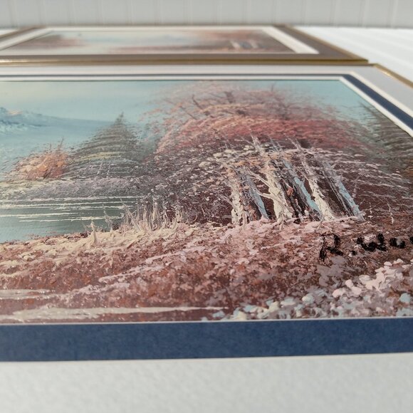 MCM Oil Paintings Mountain Art Set of 2 Signed by the Artist Textured Framed Vtg - Picture 12 of 15